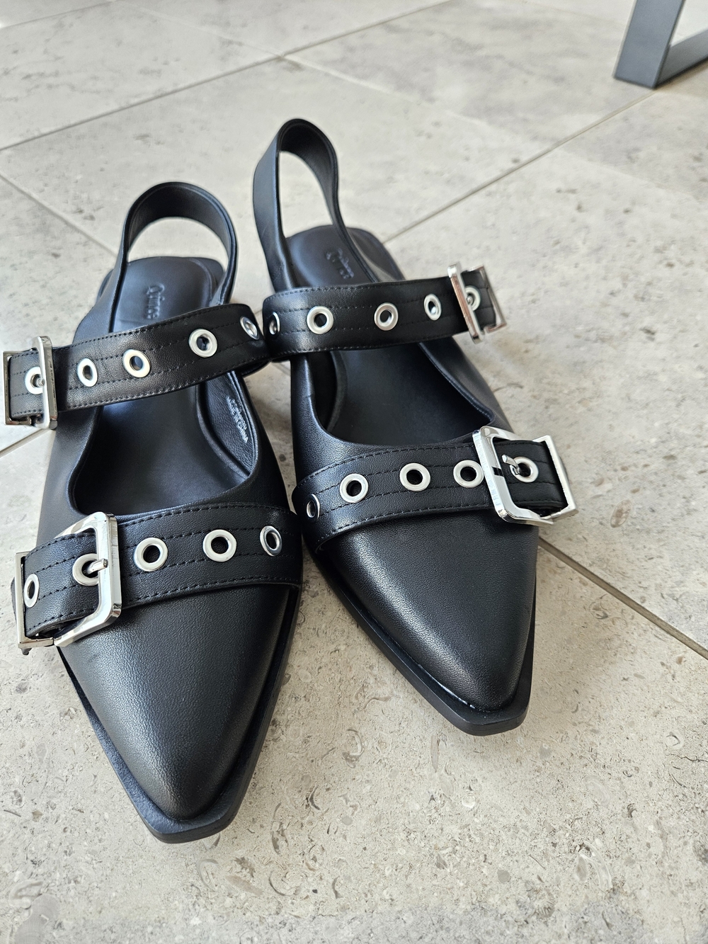 NWOB QUINCE Italian Leather Bold Buckle Slingback Flat